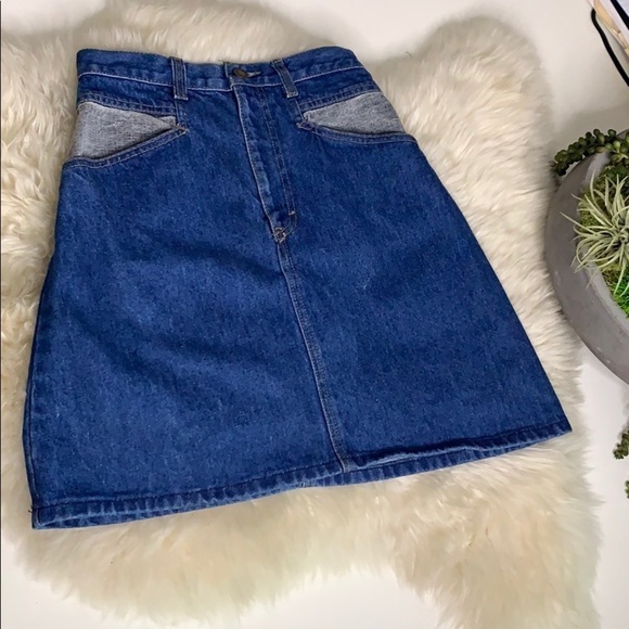 Vintage Denim A Line Jean Mini Skirt two tone size 2 women’s - Picture 4 of 7
